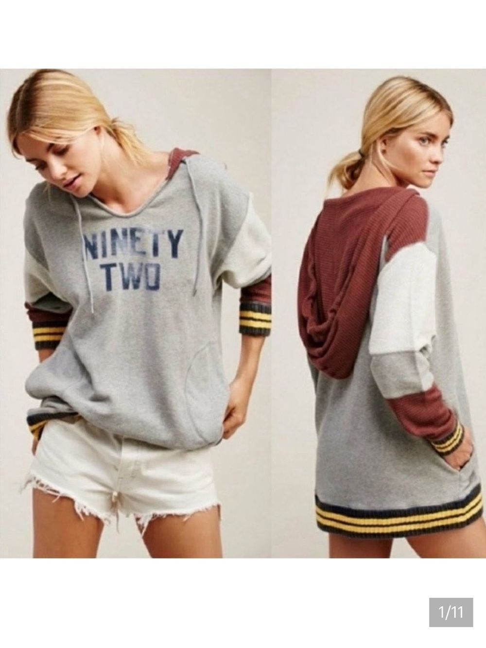 Free People Ninety Two Naomi Oversized Colorblock Hoodie Dress M